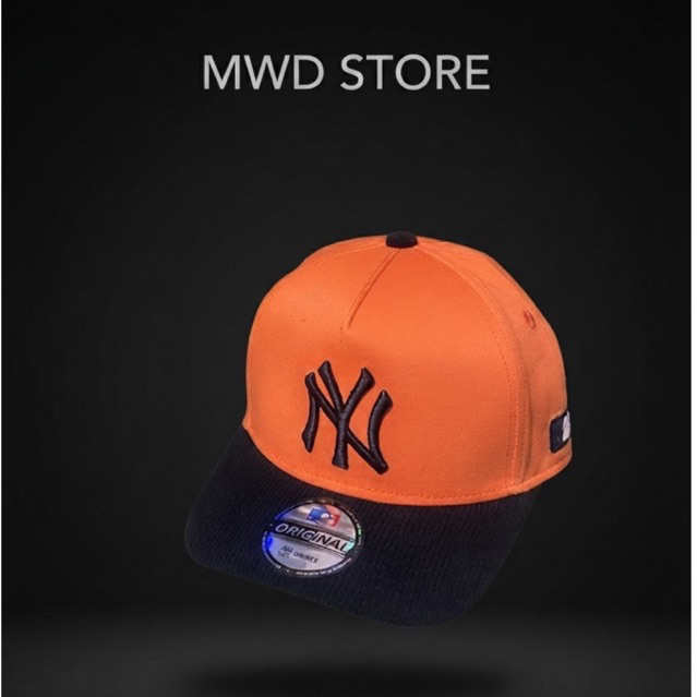 Visor Pendek Logo NY Hitam Bahan Orange Visor Hitam Corduroy Topi Premium MLB
