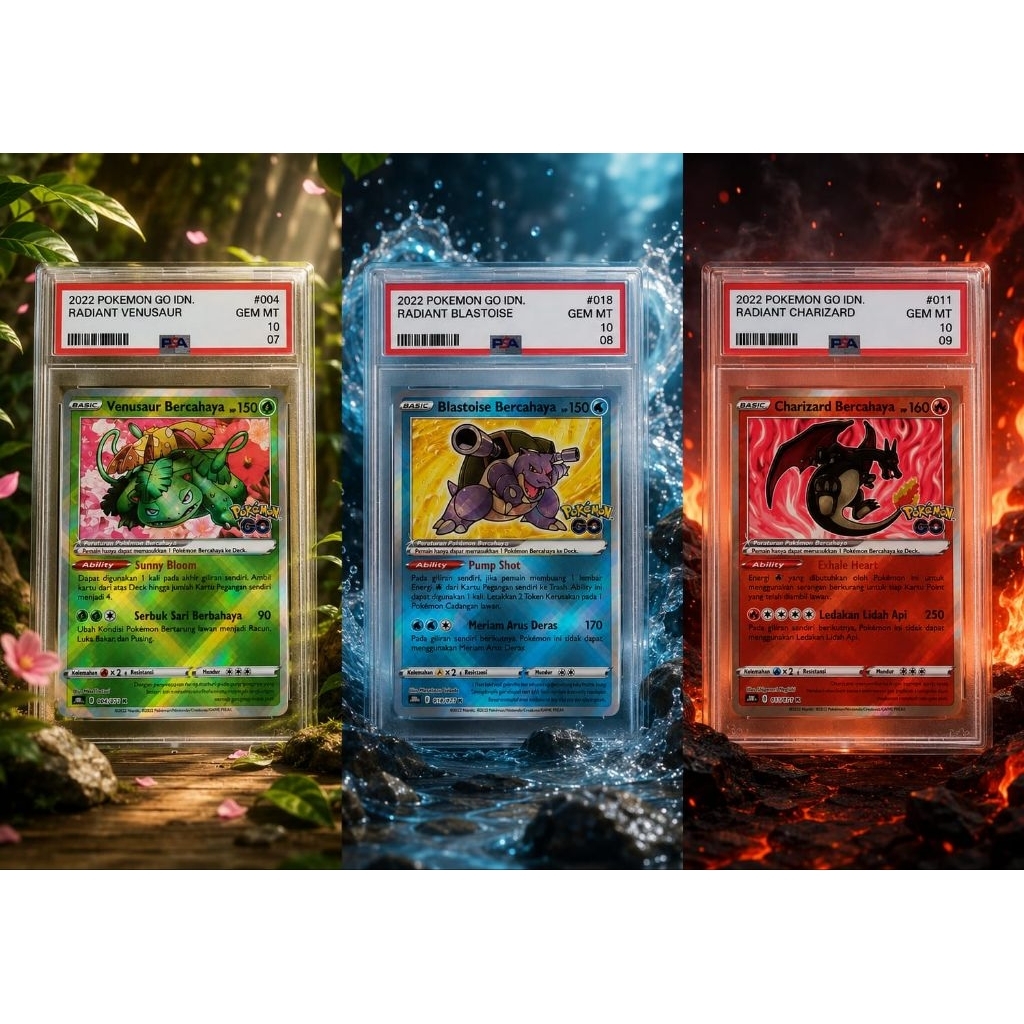 [Set 3 Slab] PSA 10 Gem Mint Sequential Trio Kanto Radiant Venusaur Blastoise Charizard 2022 Pokemon