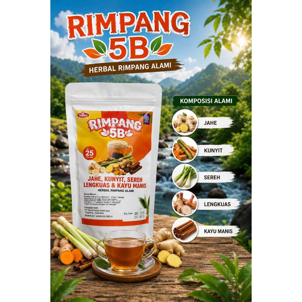 Ramuah minuman sehat Teh Herbal Rimpang 5B jahe,kunyit,sereh,lengkuas,kayu manis