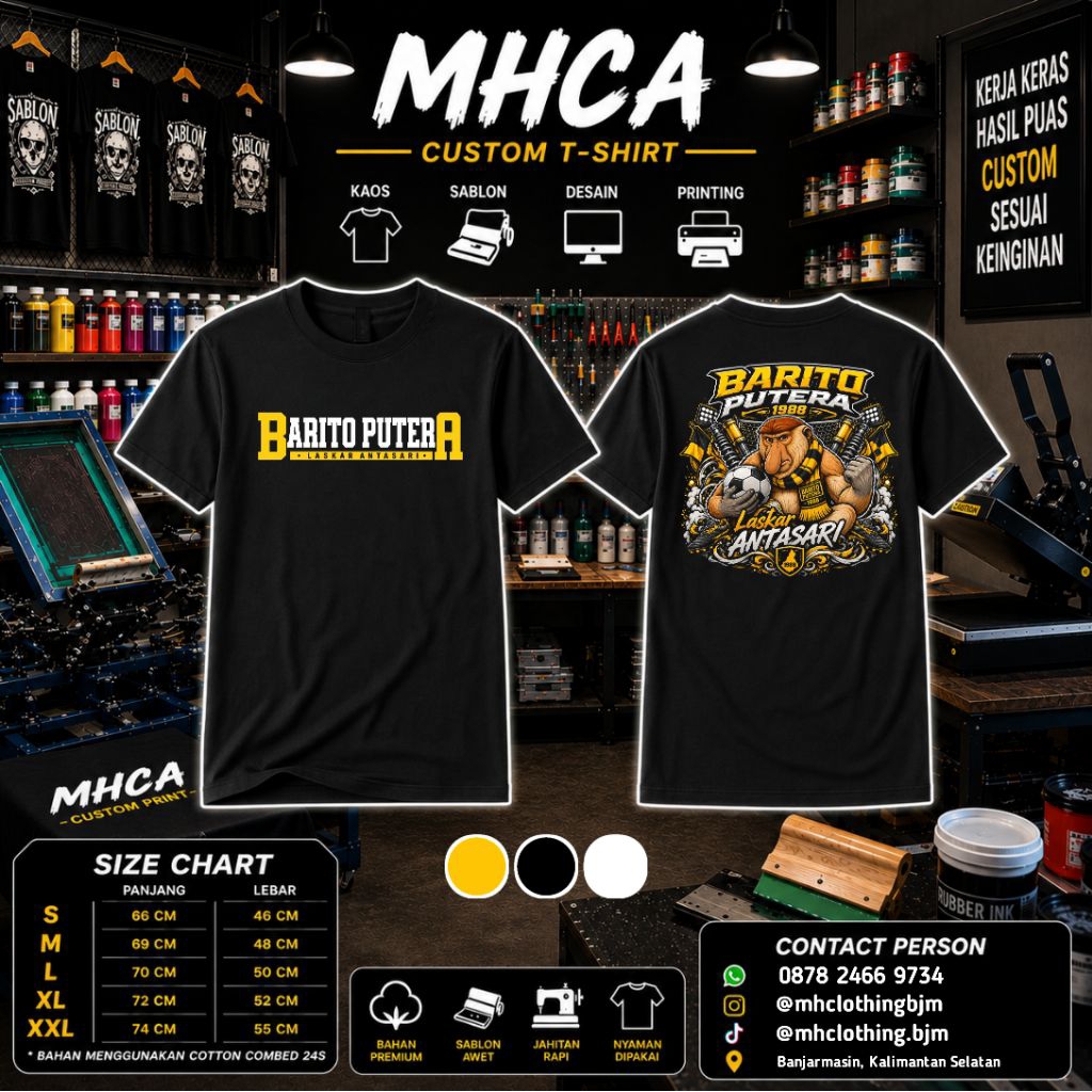 Kaos Barito Putera Barito mania edisi maskot bekantan