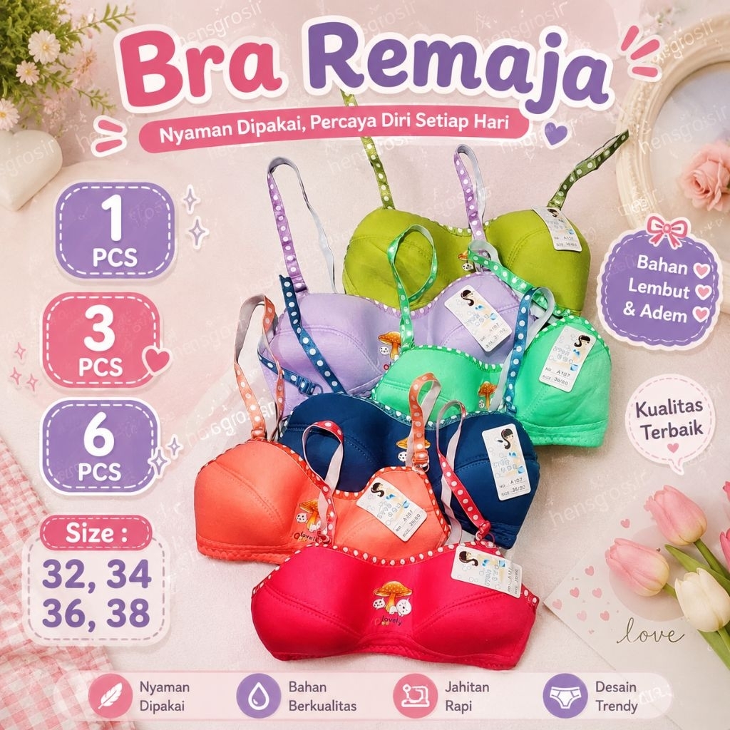 Bra Remaja Cewek Motif Jamur Lucu • Anti Gerah & Elastis