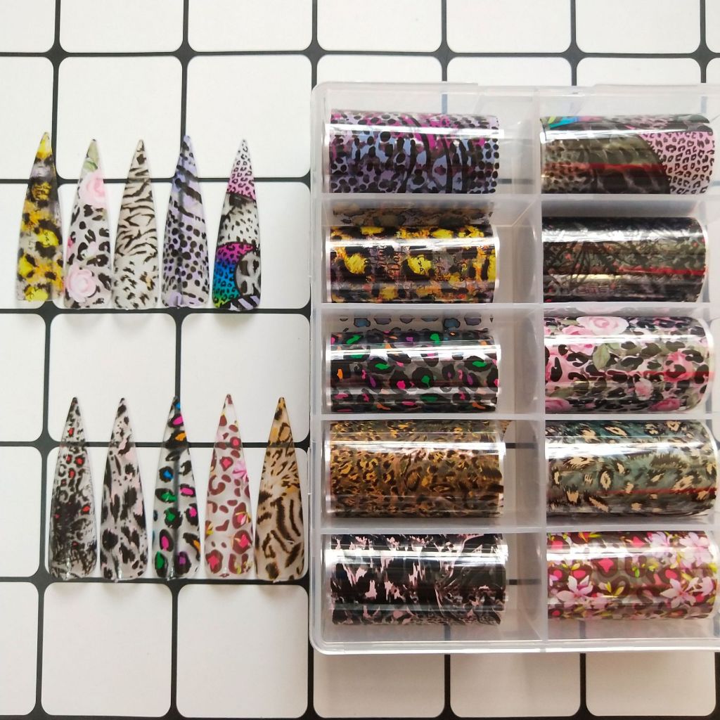 Foil Nail Art motif Macan Tutul, hiasan kuku transfer foil motif macan tutul