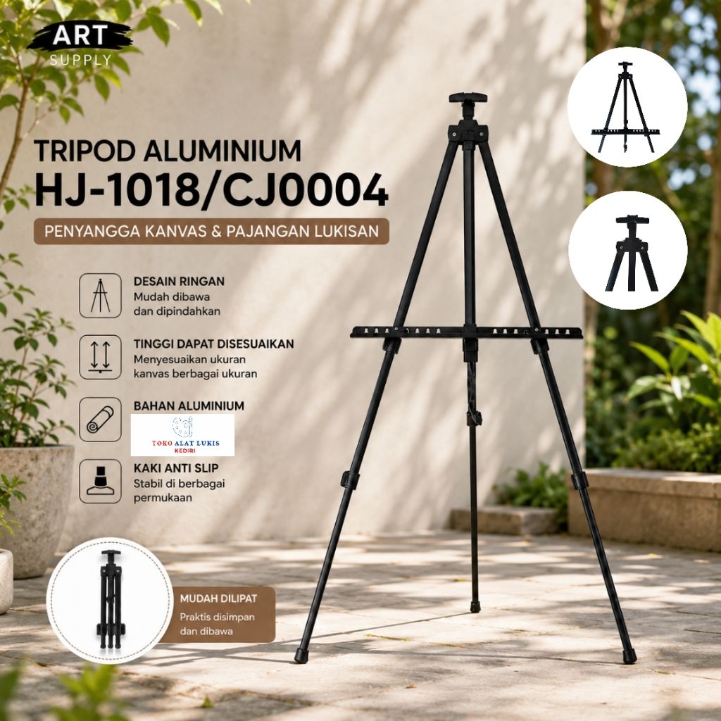 Tripod Aluminium Penyangga Kanvas Lukisan HJ-1018 / CJ0004 Adjustable Foldable Easel Stand