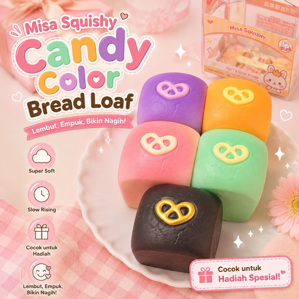 Squishy Bread Loaf Candy Color By Misa Squishy Super Soft Slow Rising Kualitas Terbaik Premium