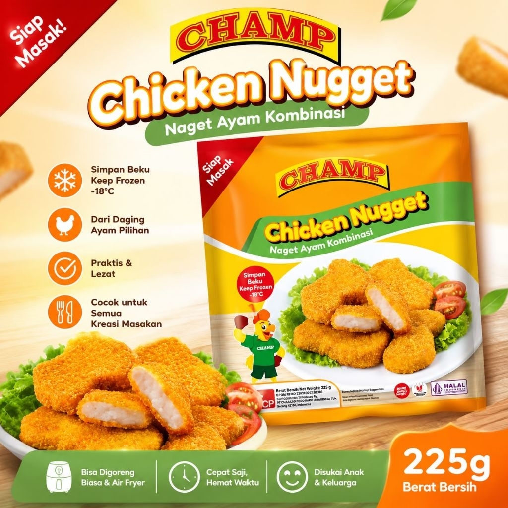 Nugget Ayam Garing Kriuk 225 Gram - Champ, Renyah dan Lezat