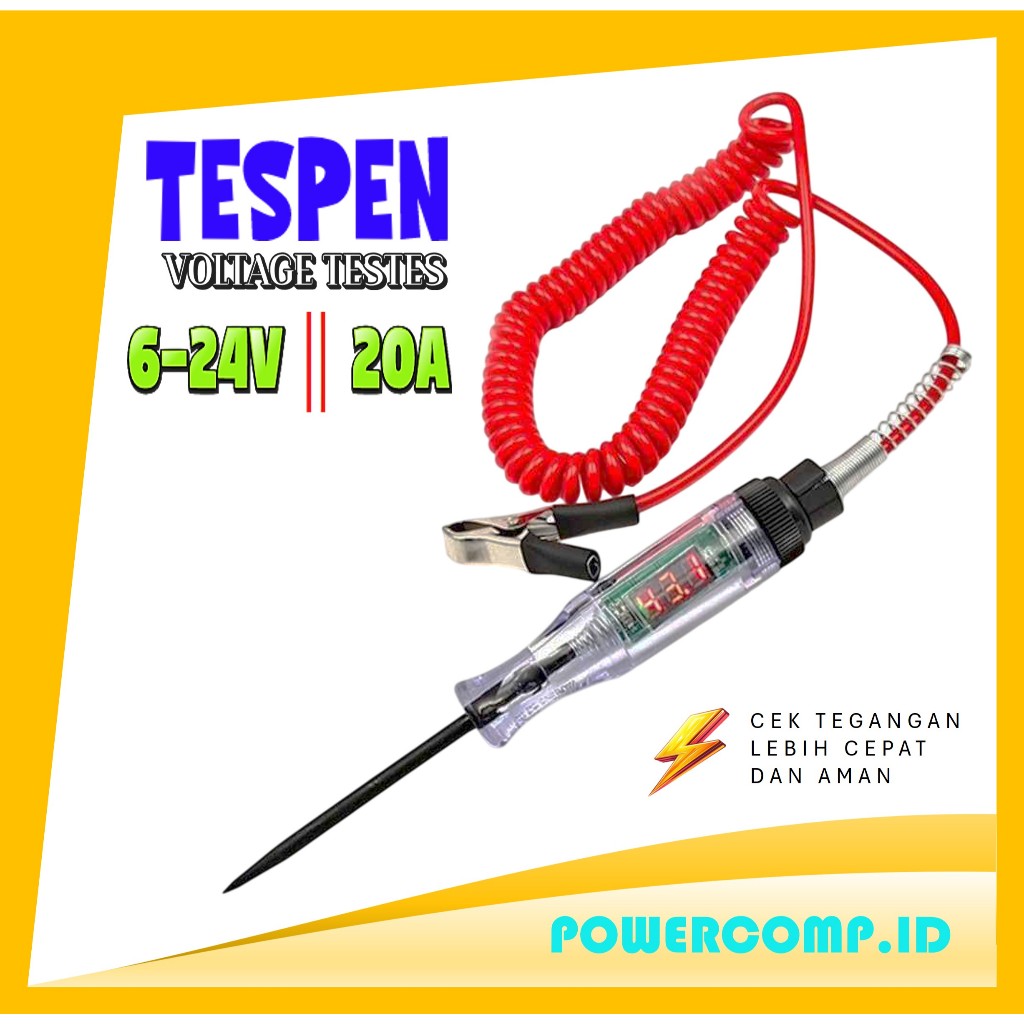 SMITH Tespen Tegangan Digital 6-24V 20A Voltage Tester LED Test Pen DC Alat Cek Arus Listrik Mobil M