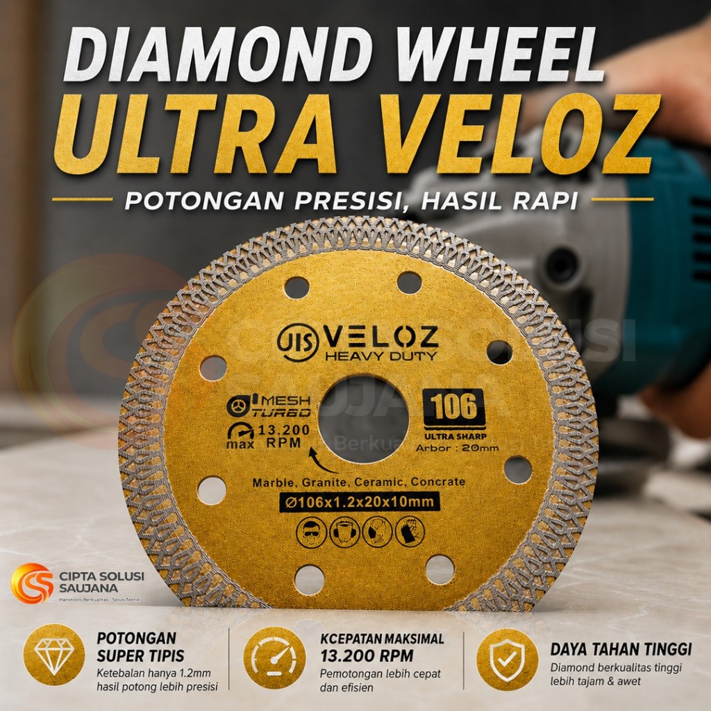 VELOZ Diamond Wheel 4 Inch 106mm Mesh Turbo Mata Potong Keramik Granit Marmer Beton Ultra Sharp Tipi
