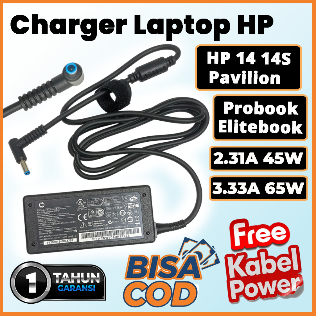 Charger Laptop HP Pavilion 14 14s 15 x360 Blue Pin 19.5V 2.31A 45W