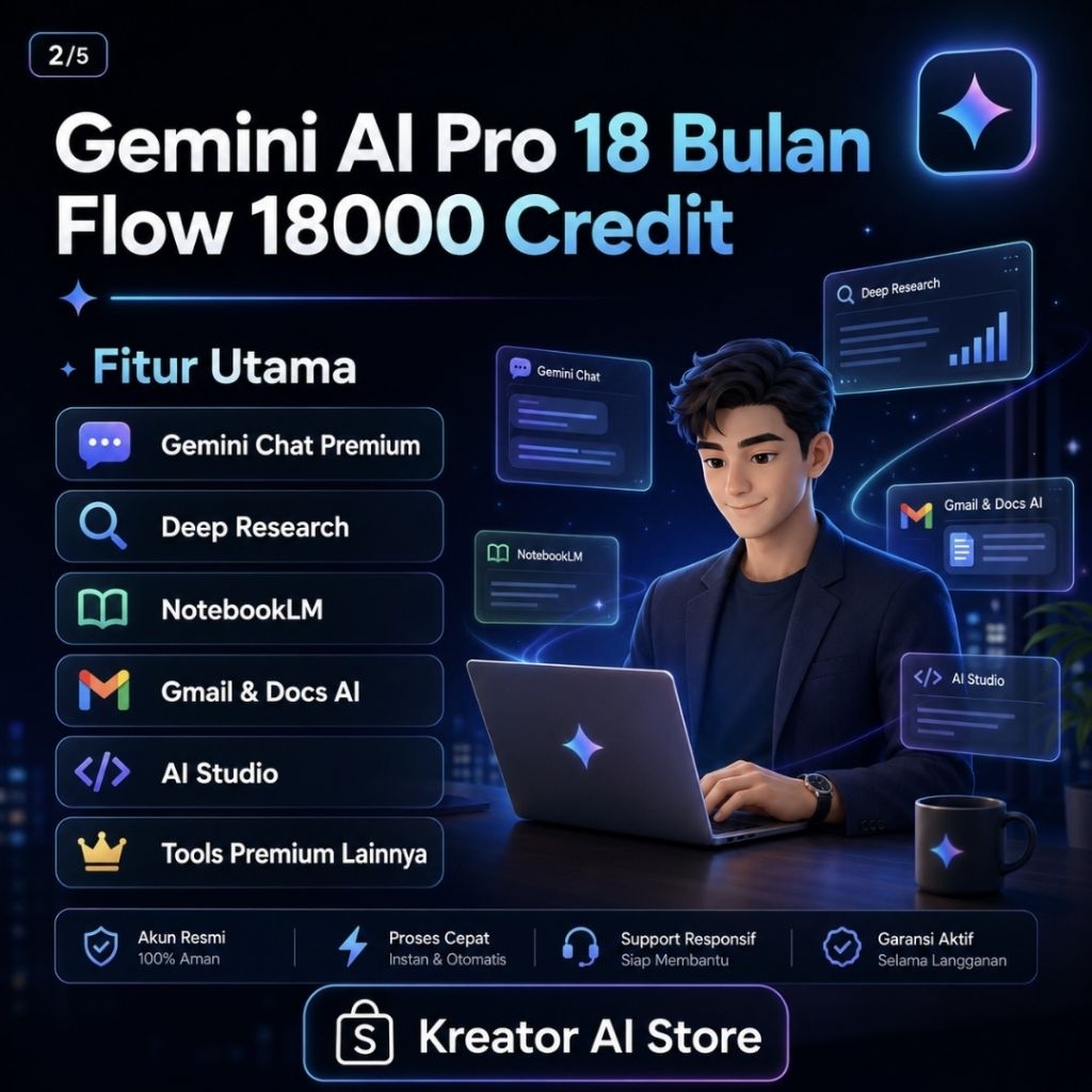 [Aktif Sampai 2028] FULL PRIVATE 18 Bulan Gemini AI Pro 18000 Kredit 1000/bulan Flow, Antigravity & 