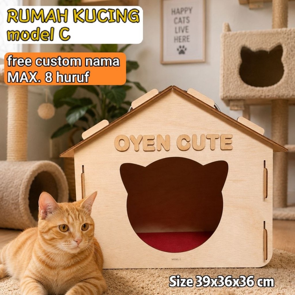 Rumah Kucing Kayu Plywood lucu, murah, Rumah kucing murah, Rumah kucing lucu- Model A, B & C