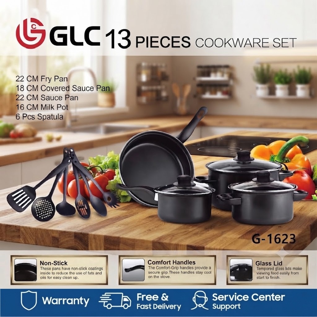 Panci Set GLC G-1623 Cookware Set 13 Pcs - Peralatan Dapur Anti Lengket Modern Minimalis