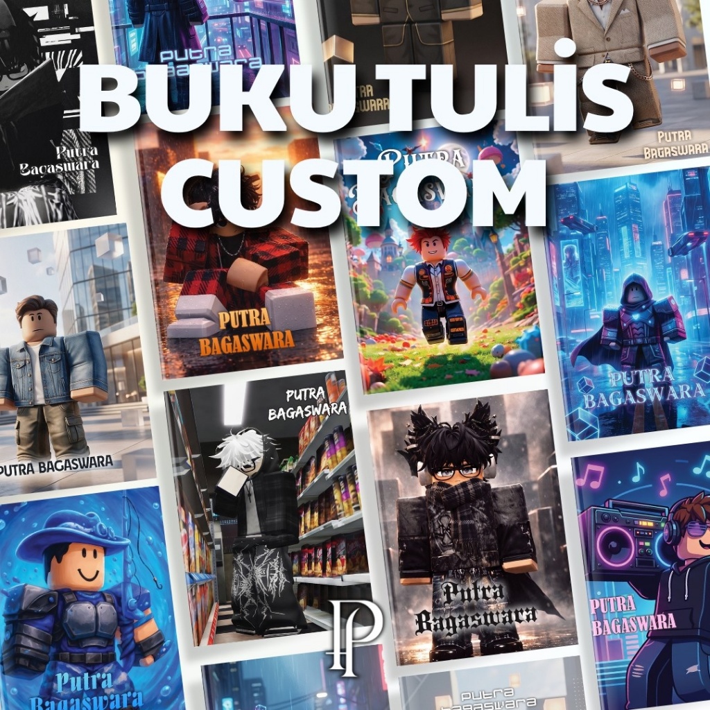 Buku Tulis Custom Desain Karakter Roblox Unik Lucu dan Keren Isi 3 Pcs Gratis Laminasi Glossy/Doff, 