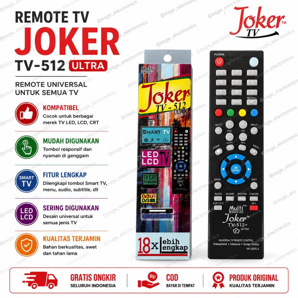 ORIGINAL REMOTE TV JOKER TV-512 ULTRA BISA UNTUK SMART TV LED TV LCD TV TV TABUNG DIGITAL RECEIVER