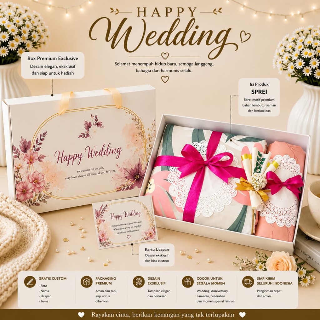 Hampers Sprei/Kado Sprei Kintakun 180x200 | Kado Pernikahan | Hampers Wedding Couple