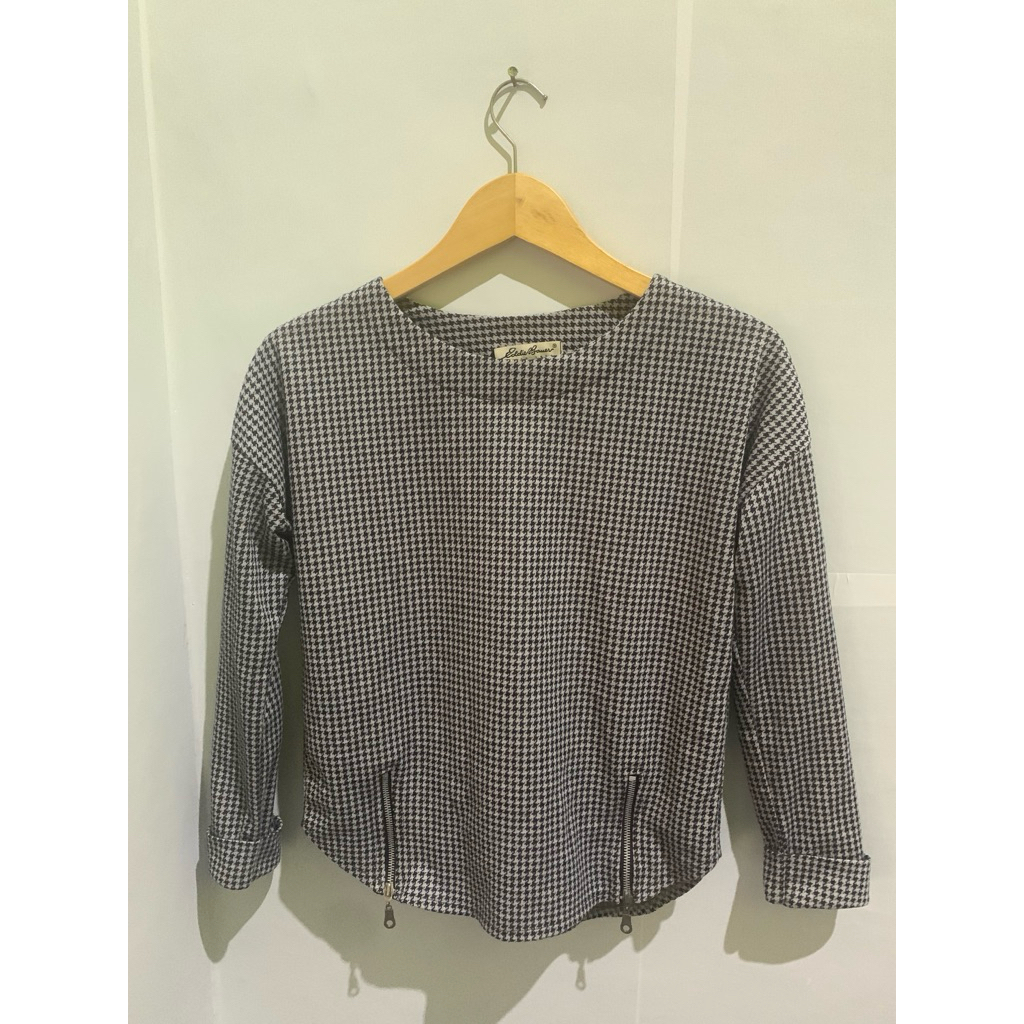 ⁠[PRELOVED] Atasan Blouse Eddie Bauer Houndstooth Motif Zipper⁠