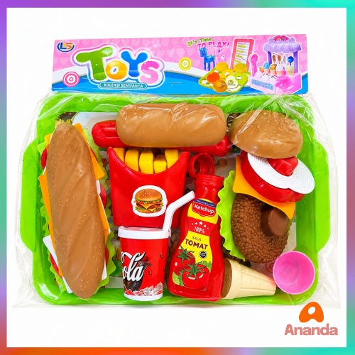 Mainan Masak Anak Set Fast Food Burger Kentang Goreng Minuman A1323