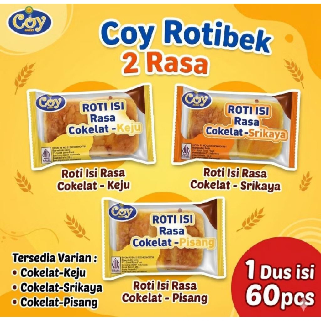 (1 DUS) COY Roti Sobek 2 Rasa Coklat-Keju, Coklat-Pisang, Coklat-Srikaya isi 60pcs