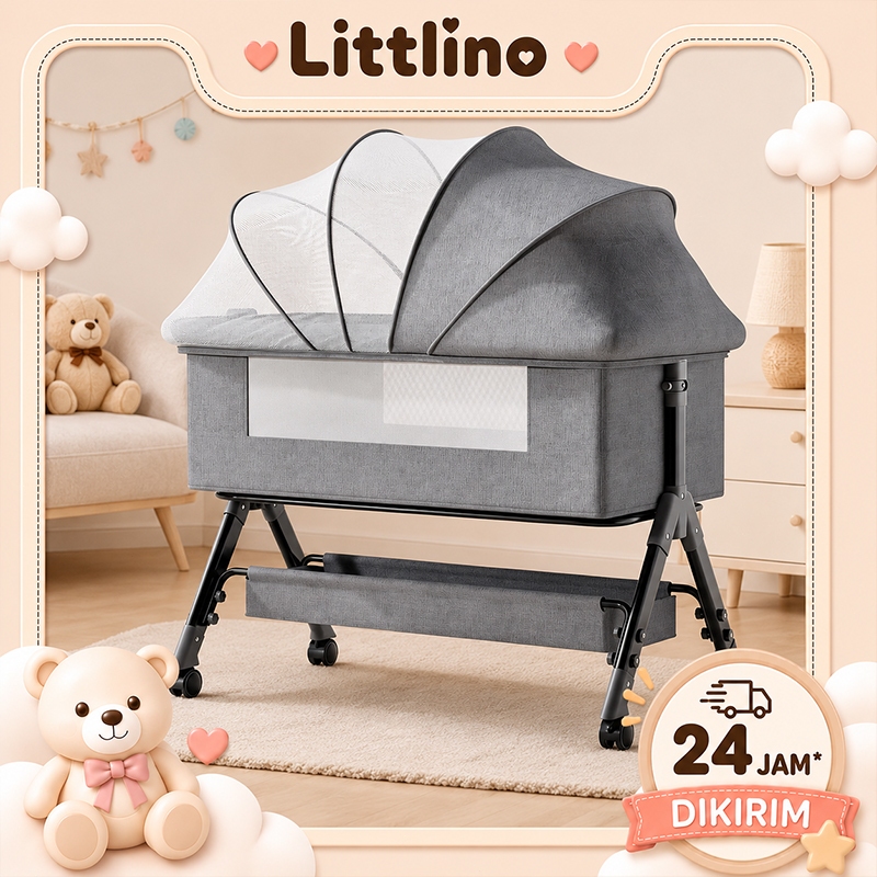 Box Bayi Tempat Tidur Bayi Baby Bedside Crib Portable Lipat dengan Kelambu Roda untuk Newborn