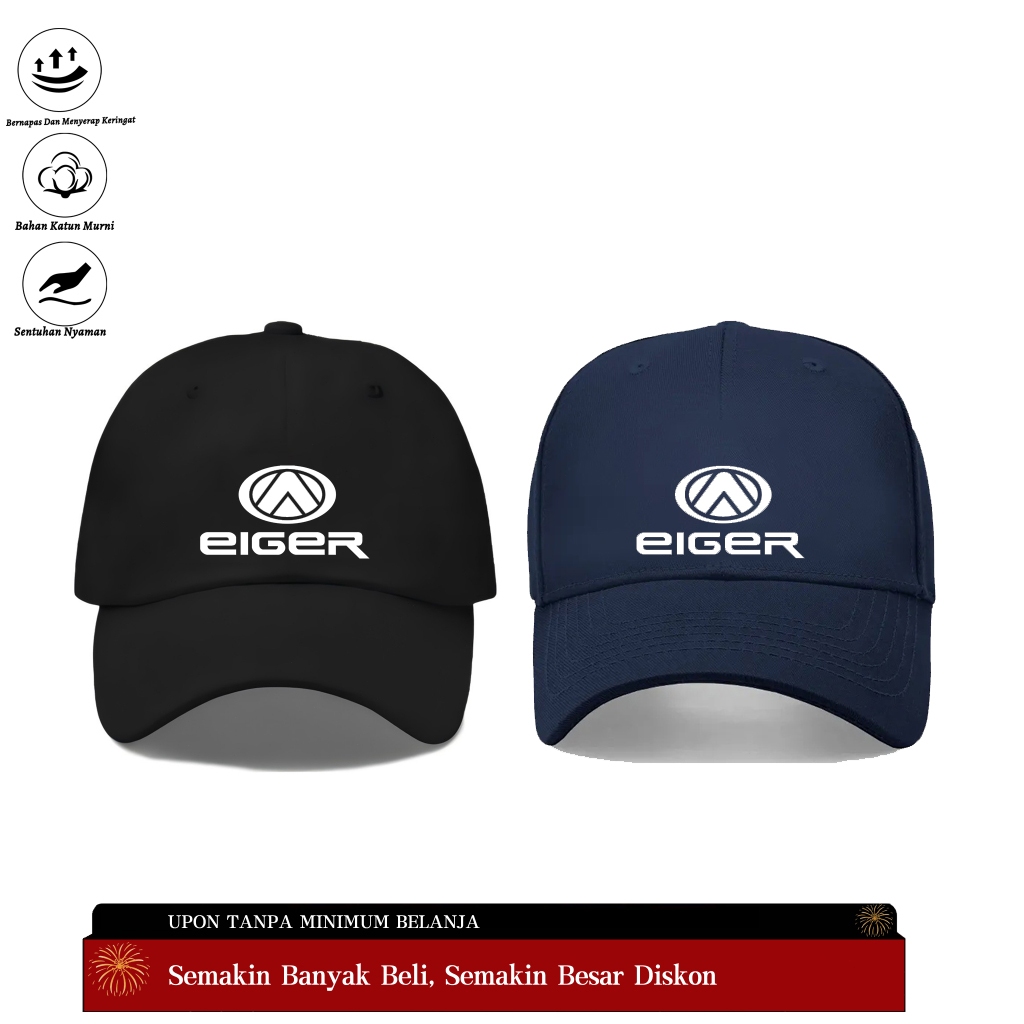 Topi Eiger Original Anti Panas - Topi Baseball 100% Katun Casual Premium Pria Wanita Streetwear Keki