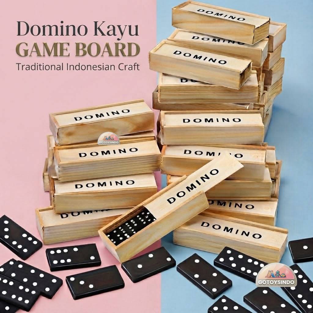Kartu Domino Plastik dengan Kotak Kayu Mainan Gaple Game Board