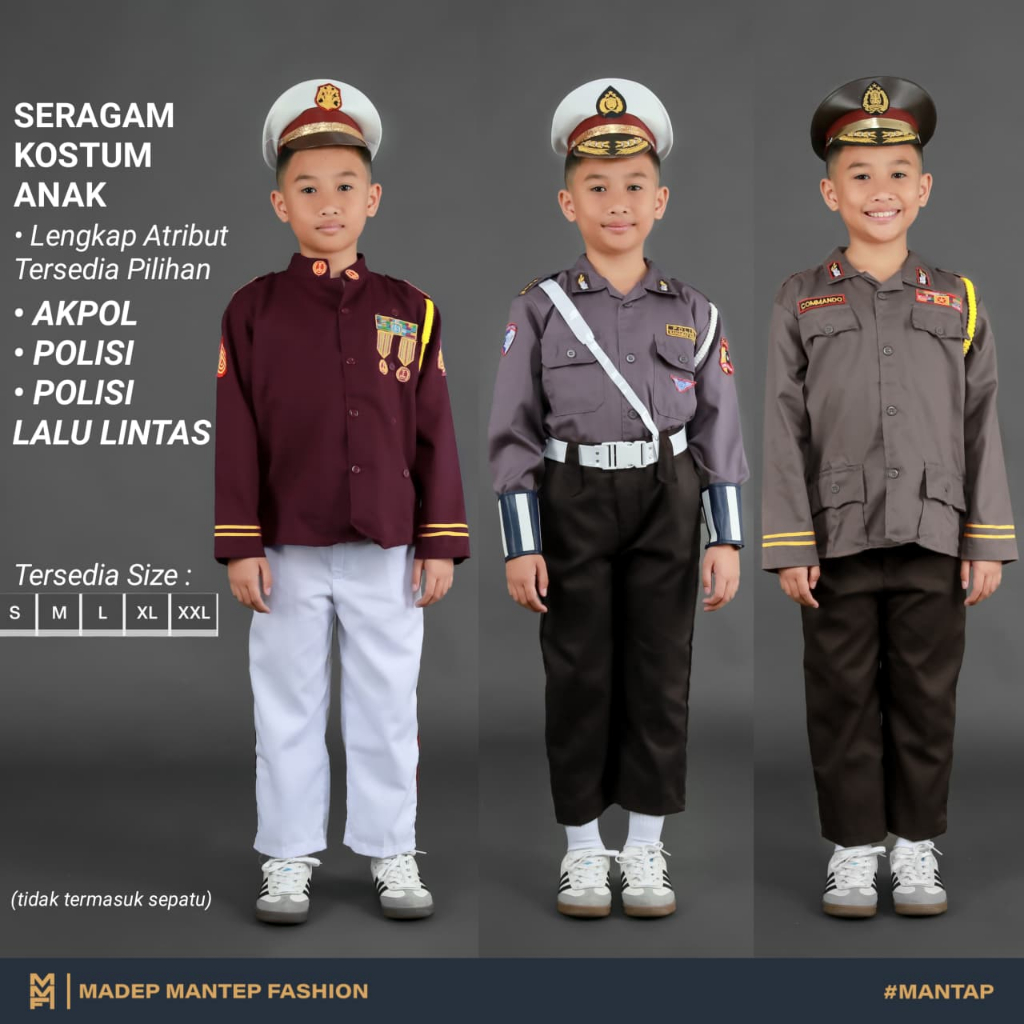 Seragam Kostum Polisi Anak AKPOL Polisi Lalu Lintas Polisi Lengkap Atribut Karnaval MMF