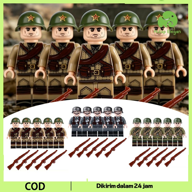 Lego Orang Tentara 5set Blok Bangunan Karakter Tentara Lego Boneka Militer Lego Ww2 Minifigure
