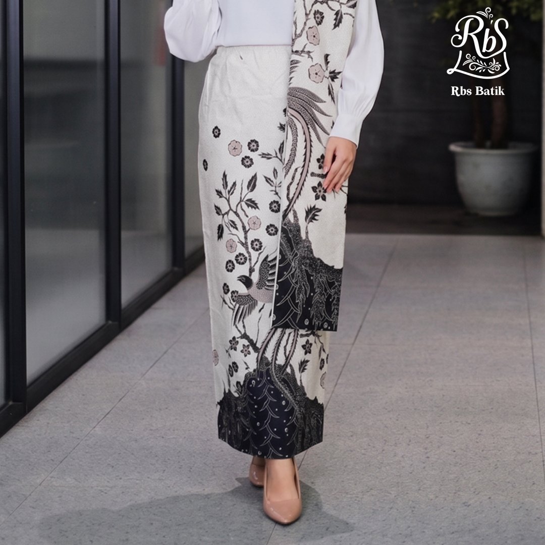 RBS Batik - Rok Batik Span Wanita Bawahan Kebaya Bayanaka Putih Slimfit Warna Putih Kombinasi Hitam 