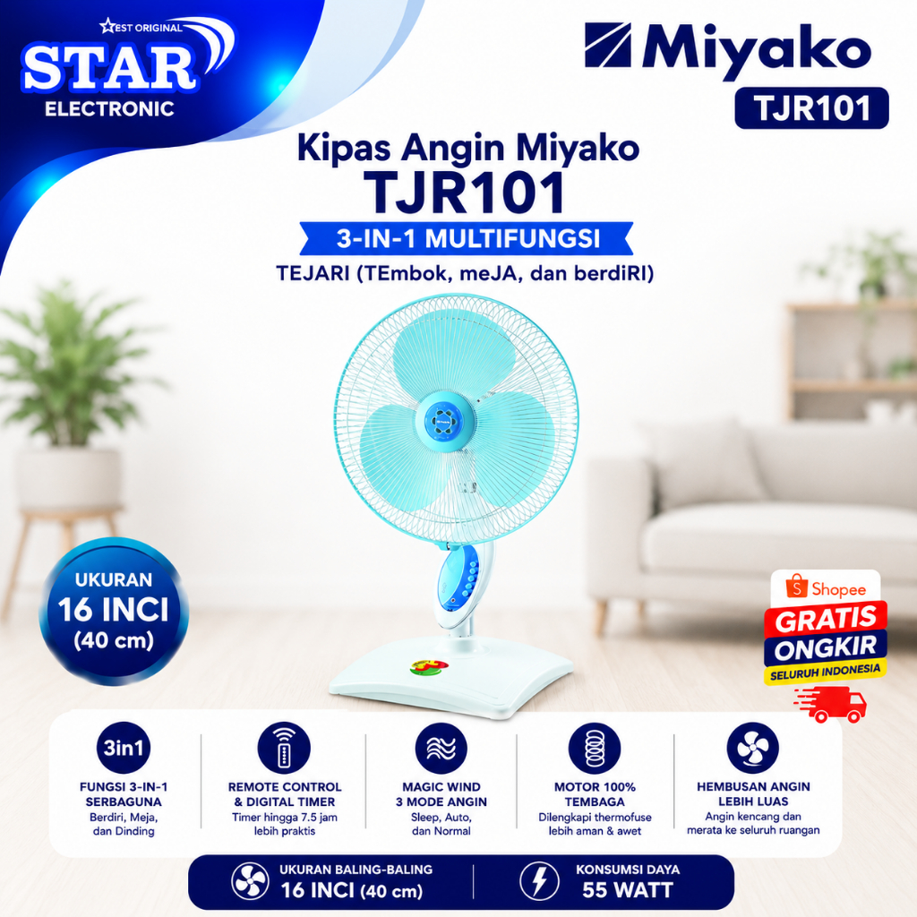 Miyako Kipas Angin TJR101 Stand Fan/WallFan/Deskfan TJR101/TJR101/TJR101/TJR101/Miyako Kipas Angin