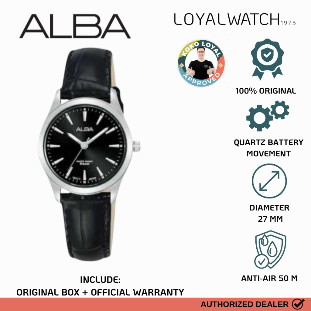 Jam Tangan Alba Analog Wanita ARX139 Hitam Leather / Kulit Original Garansi Resmi