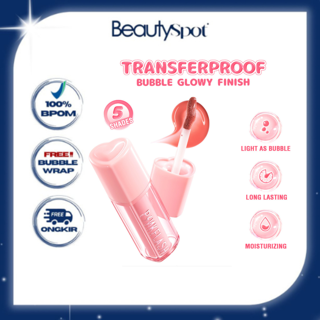 PINKFLASH Transferproof Bubble Lip Tint Glowy Lips Longlasting Waterproof