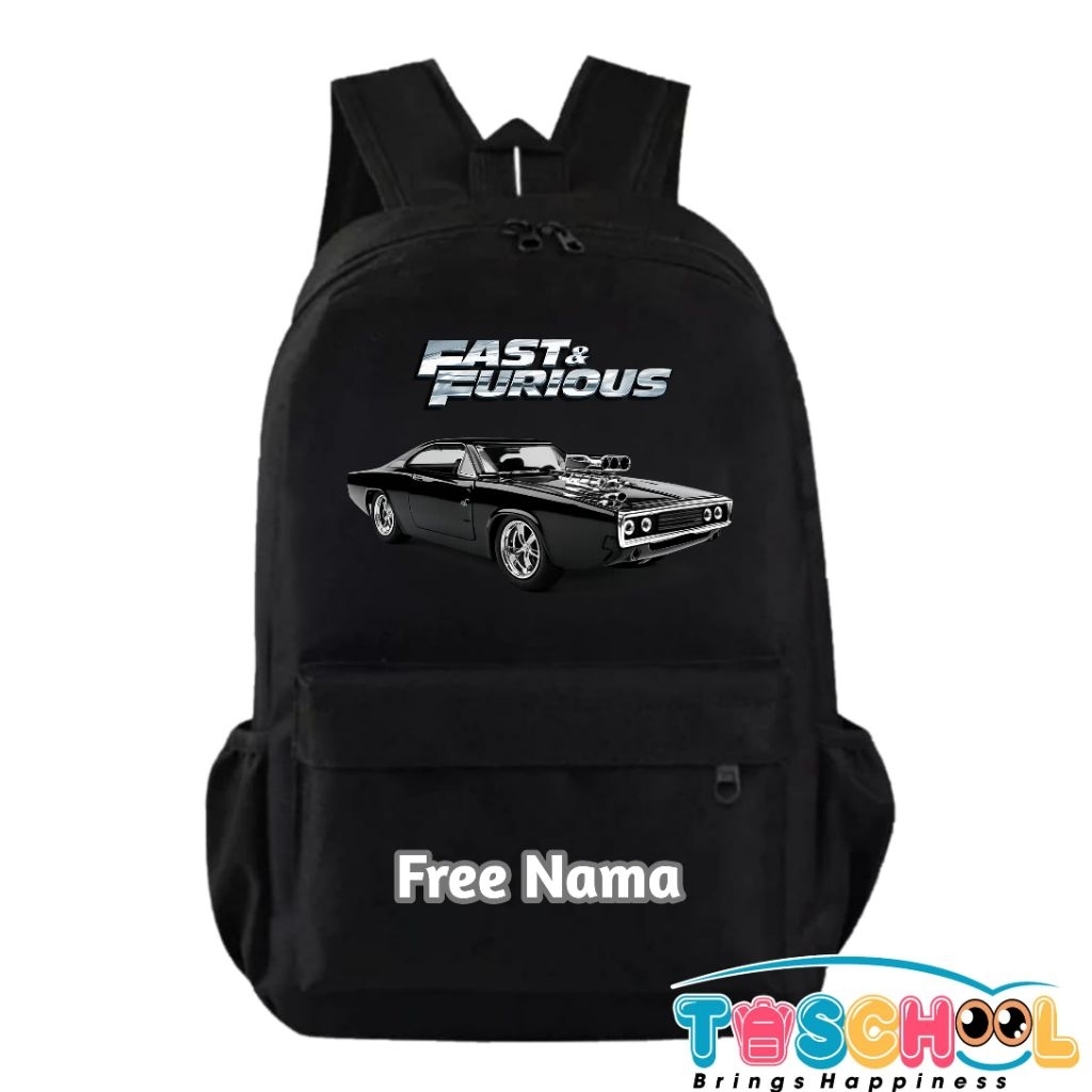 TAS RANSEL ANAK GAMBAR MOBIL FAST &  FURIOUS FREE NAMA