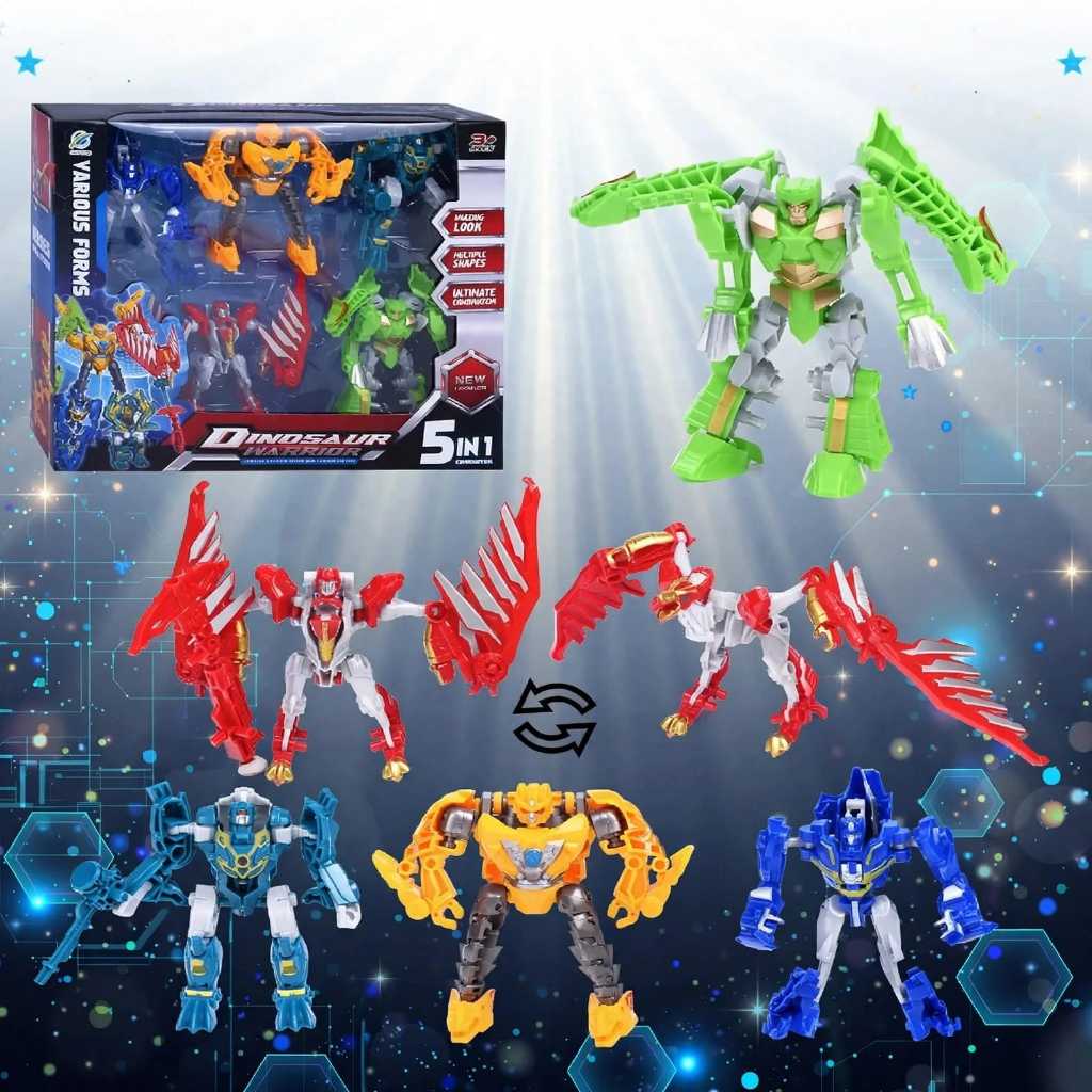 Gabybelle- Mainan Robot Anak Robot Dino 5IN DIY Mainan Anak Warrior Justice