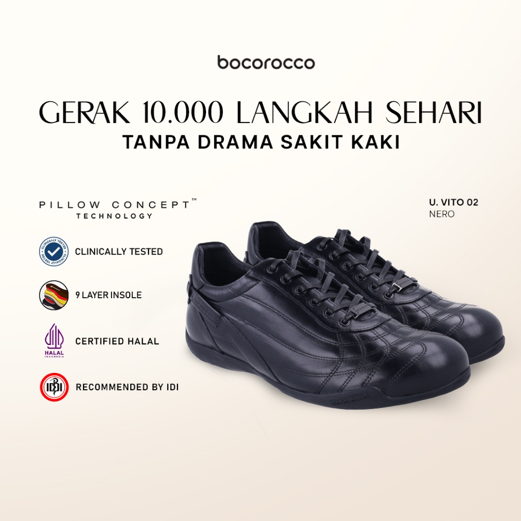 Bocorocco U. Vito 02 Nero - Sepatu Sneaker Kets Pria Kulit Asli - Sepatu Sekolah Kuliah Kerja Formal