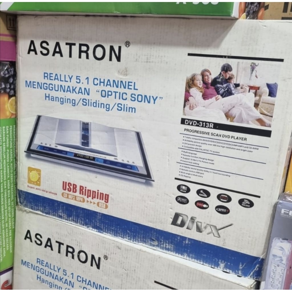 DVD asatron really 5.1 channel menggunakan optic Sony hanging sliding slim DVD 313r progressive scan