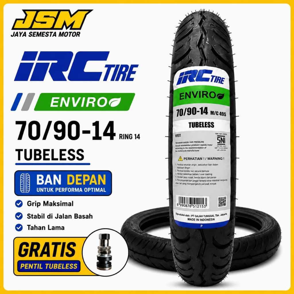 BAN LUAR IRC ENVIRO NR91 TUBLES 70/90 ring 14 Ban Depan Matic Mio