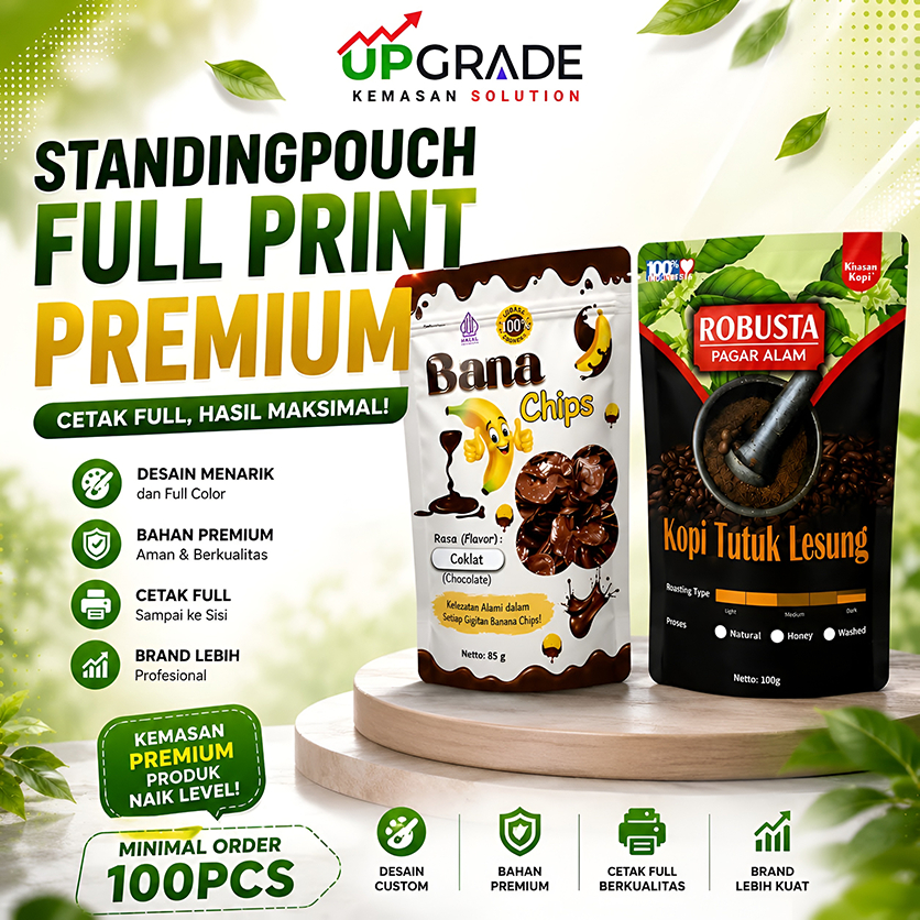 100 PCS - STANDING POUCH CUSTOM ZIPLOCK/ZIPPER CETAK KEMASAN MAKANAN FULL PRINTING BUNGKUSAN PLASTIK