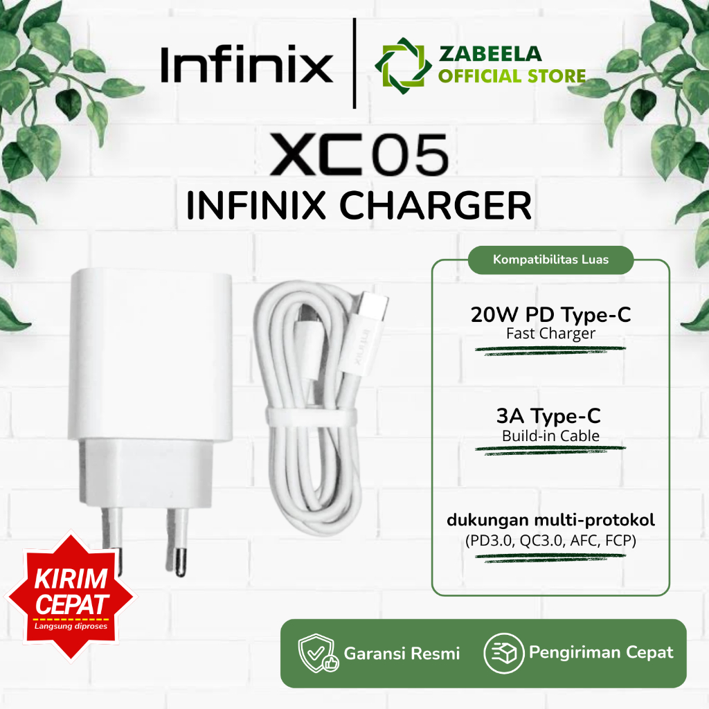 INFINIX XC05 Charger Kit - 20W Adapter with 3A Type-C to C Cable - Garansi Resmi