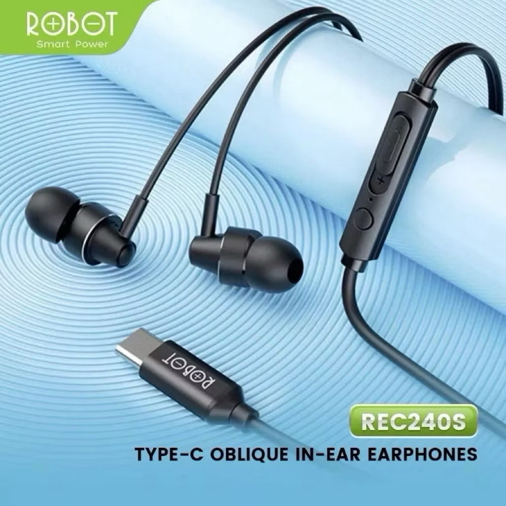 ROBOT REC240s Earphone Wired Type-C Bass, Headset Type-C Bass REC240