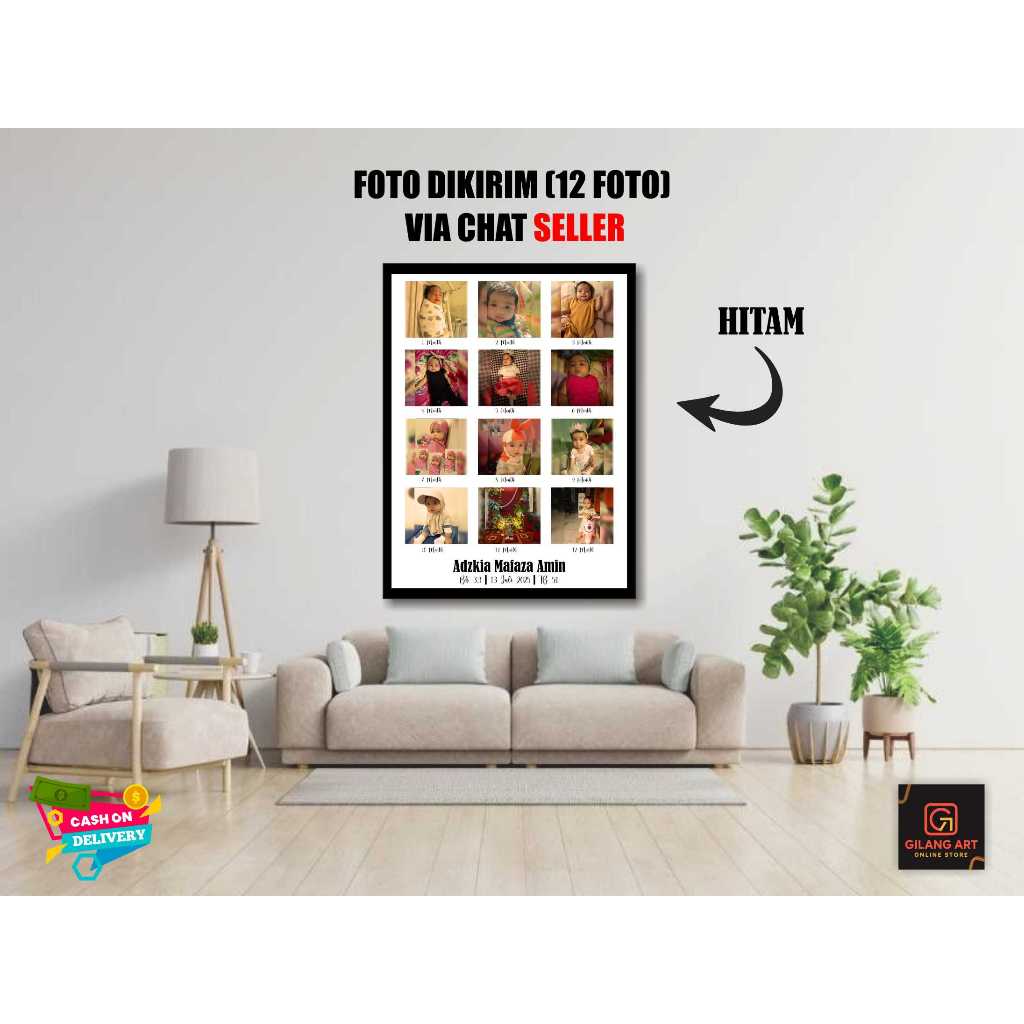 GILANGART GP15 - CETAK PHOTO BIODATA BAYI + BINGKAI KAYU MDF Walldecor Hiasan dinding foto biodata b