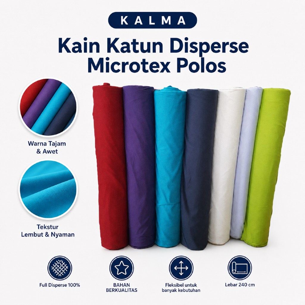 KALMA - Kain Katun Disperse Microtex Polos / Microtex Polos / Polymicro / Kain Sprei Polos 100GSM ME