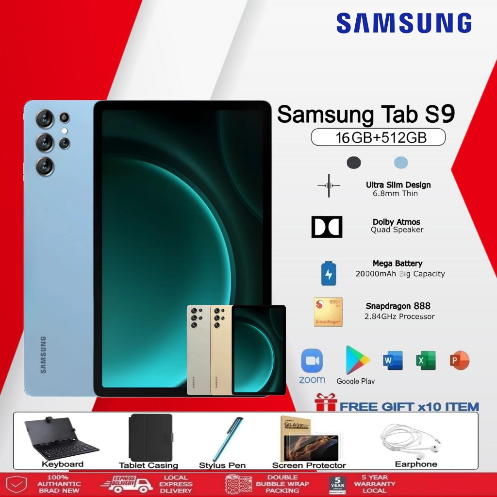 Samsung Galaxy S9 Tab 11 Inch 2026 5G/4G LTE | 16GB RAM 512GB ROM | Dual SIM | Android Tablet +COD