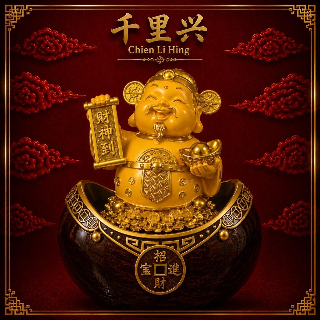 PJ2XYBC - Patung Dewa Rezeki Emas Feng Shui Pajangan Lelang Kelenteng Hiasan Meja Pembawa Rezeki