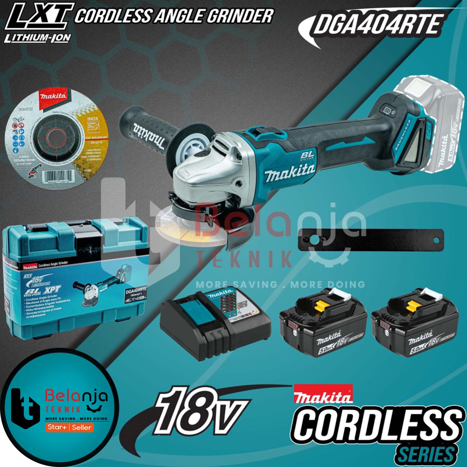 Mesin Gerinda Baterai MAKITA DGA 404 RTE 18V Cordless Angle Grinder 4 Inch 18 Volt DGA404RTE DGA404