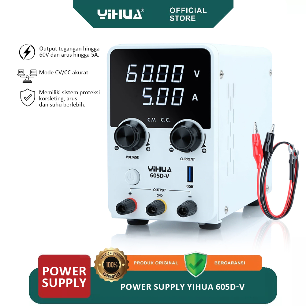 Power Supply YIHUA 605D-V 60V 5A 300W Digital Adjustable DC Bench Power Supply untuk Servis HP, PCB,