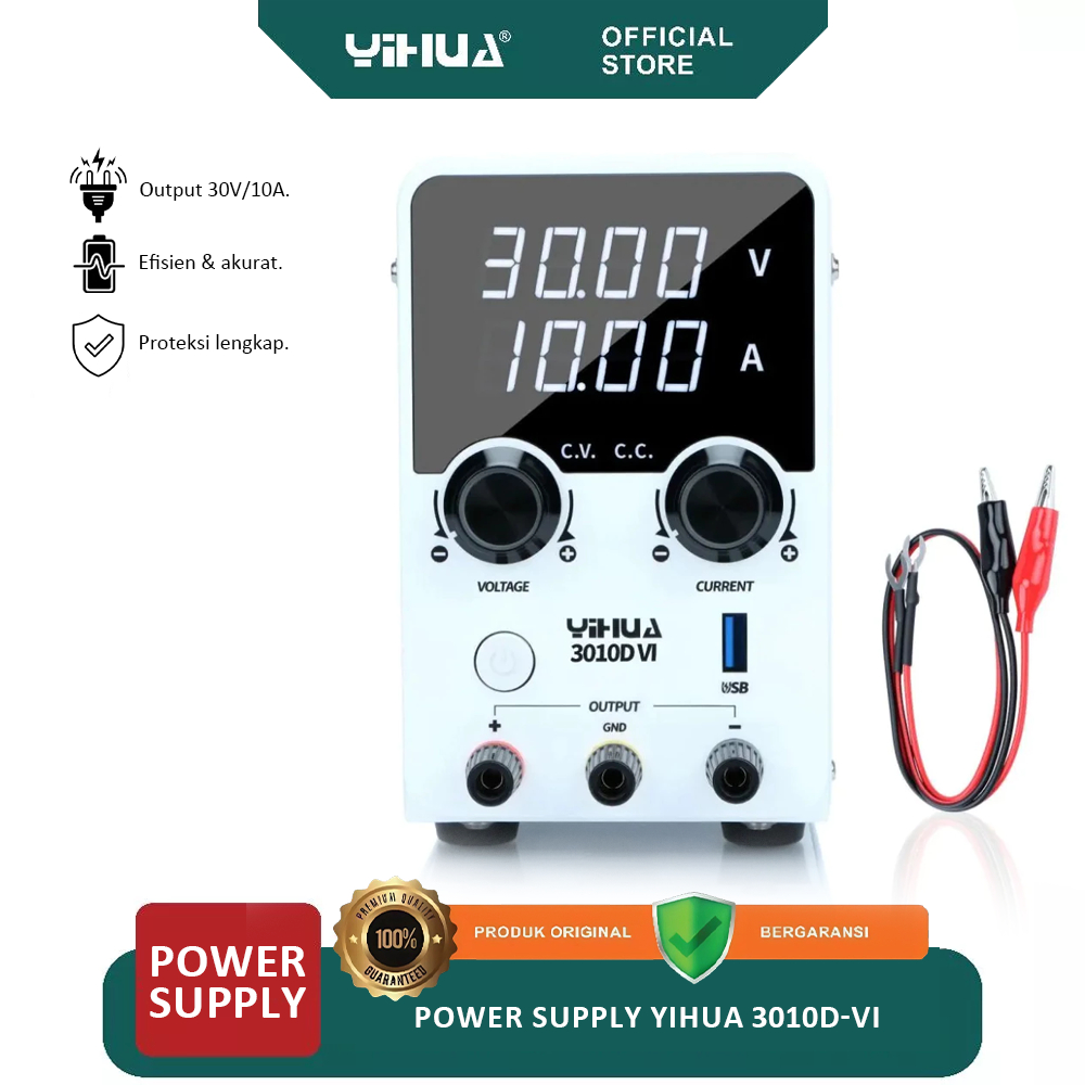 Power Supply YIHUA 3010D-VI Digital Adjustable DC Bench Power Supply dengan USB Fast Charging untuk 