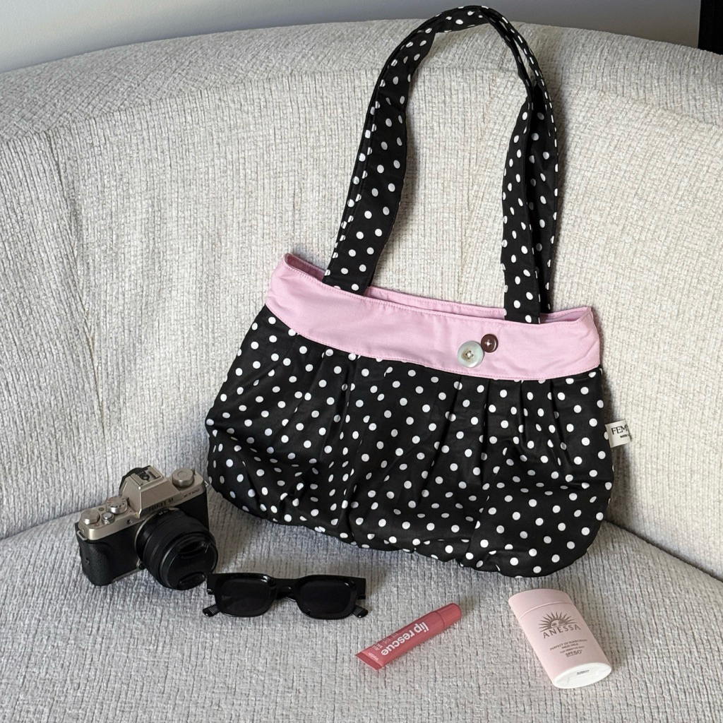 Femmora Button Bag | Tas Polkadot | Button Bag | Tas Lucu | Tas cemplang cemplung