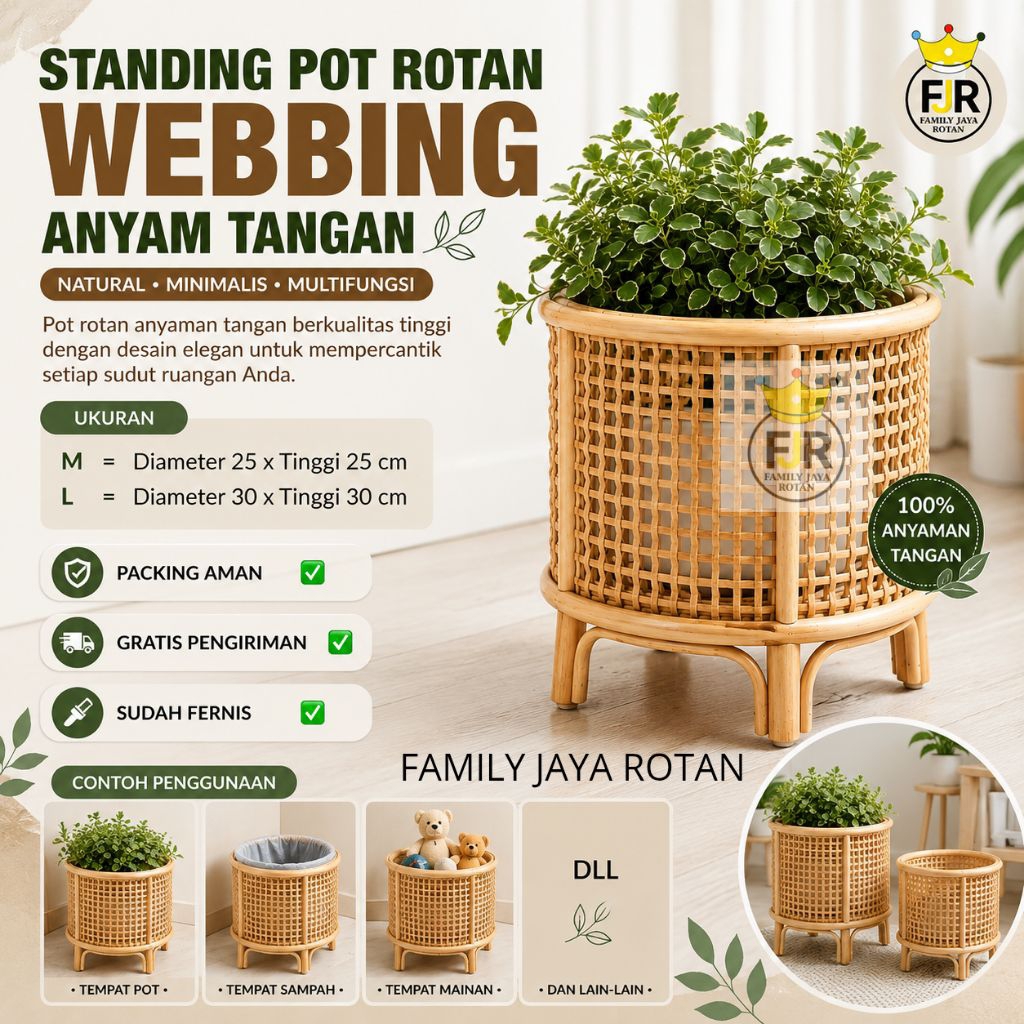 Ukuran diameter 30 dan 25 standing pot bunga rotan estetik minimalis/dekorasi foto pot bunga/vas bun