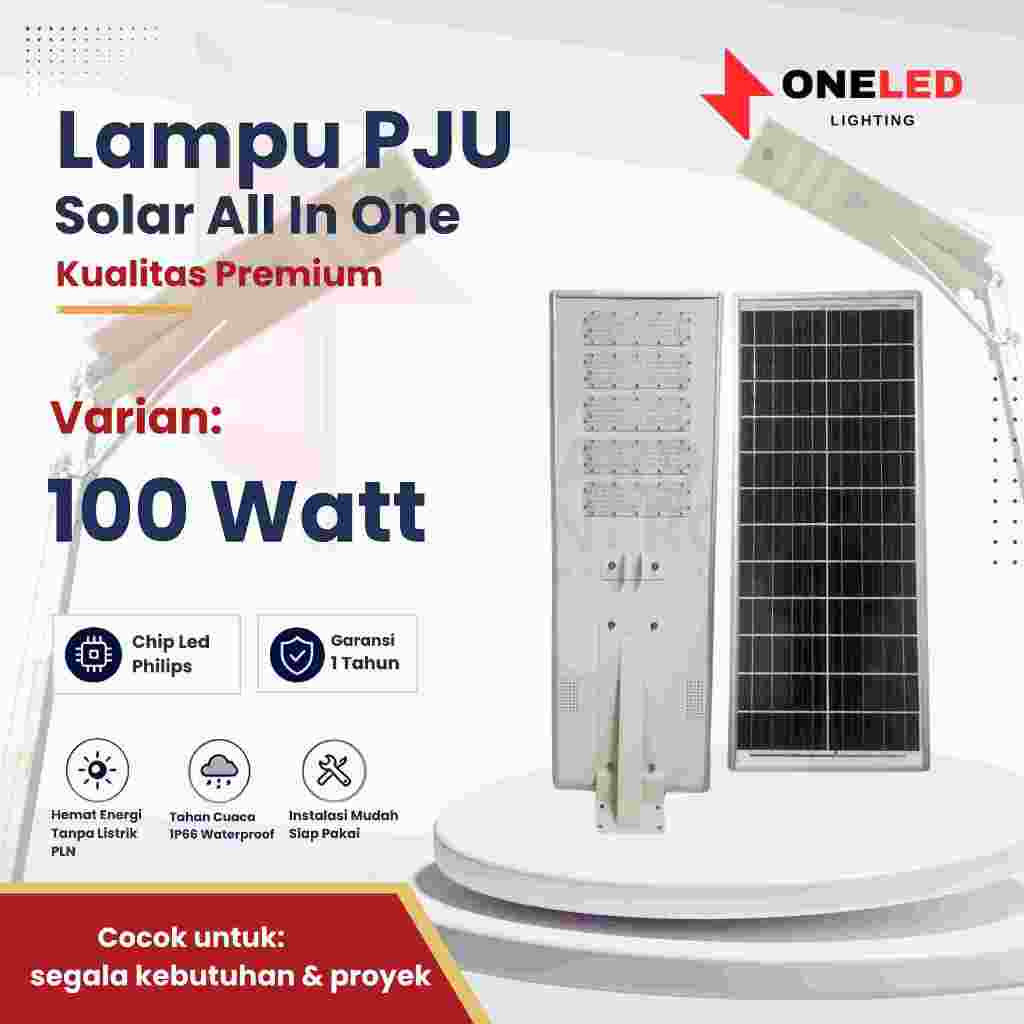 Lampu PJU All In One ICOM AIOM 100 Watt - Chip LED Philips Tenaga Surya