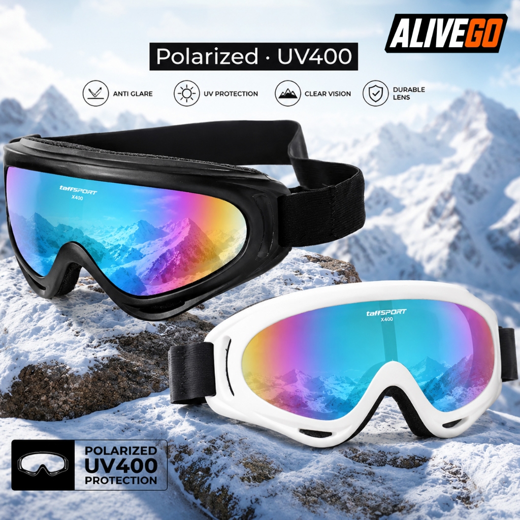 SKI Kacamata Goggles Helm Lensa UV400 Hitam Putih Rainbow Warna Warni Goggle Mask Helm SKY Gogle Pol