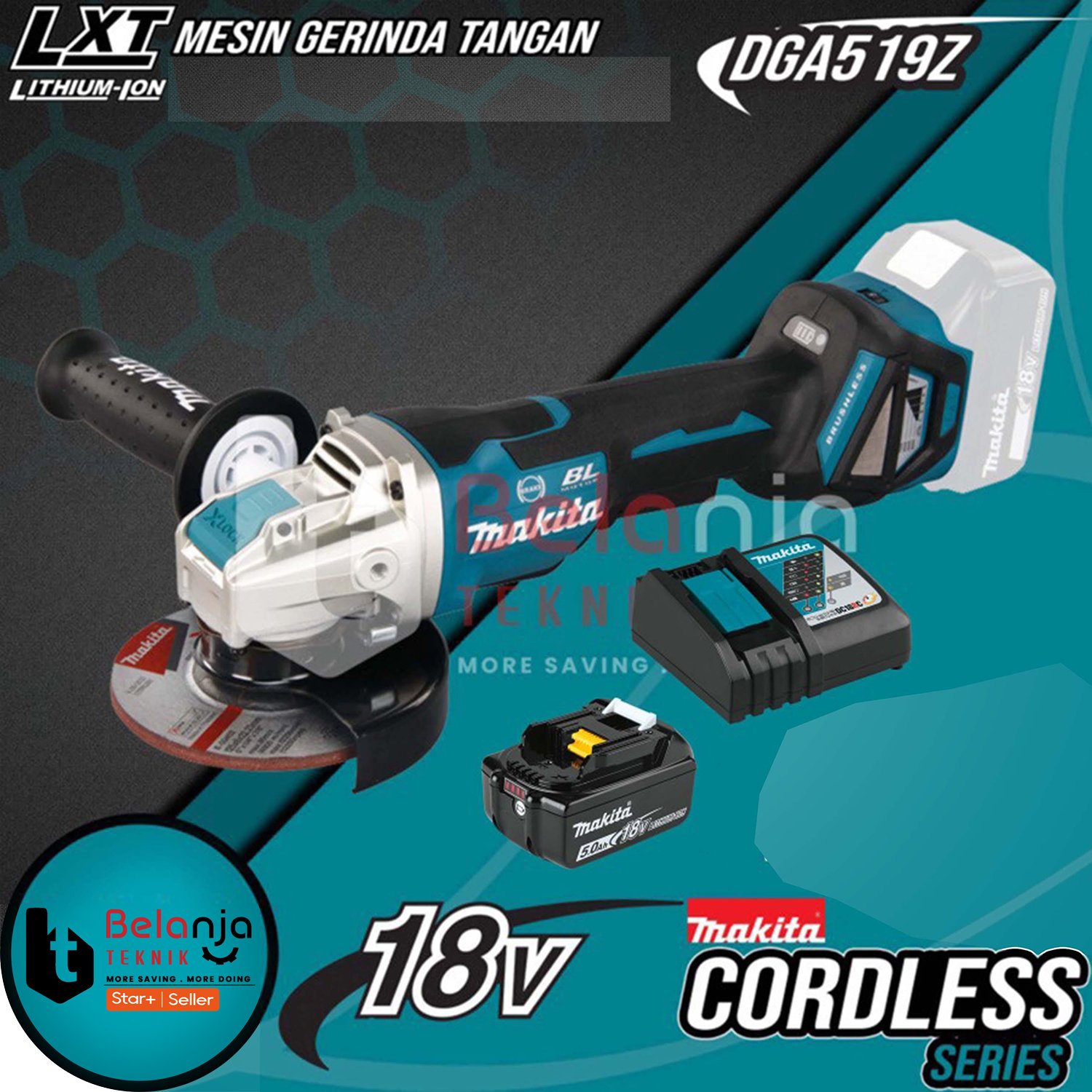 Makita Cordless Angle Grinder 5" DGA519Z Mesin Gerinda Tangan SET 18V